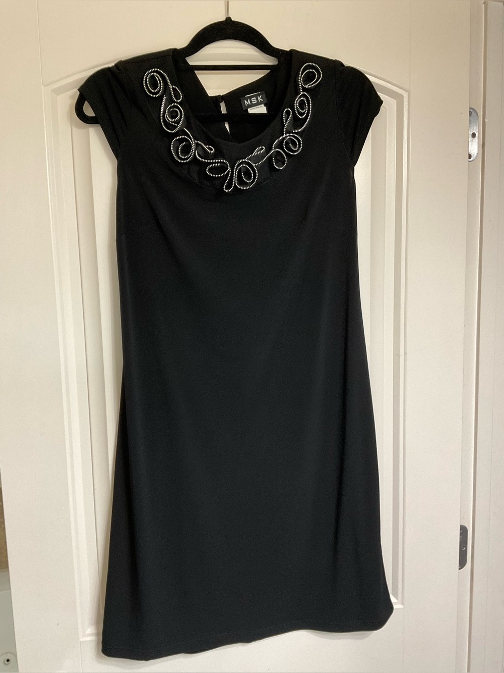 NWOT MSK Black Mini Dress with Silver Embellished Neckline Size 8 - Picture 1 of 11